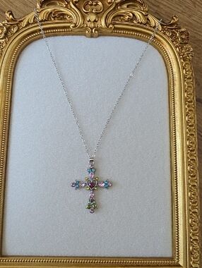 Multicolor Crystal Cross Pendant Necklace - Women's Jewelry